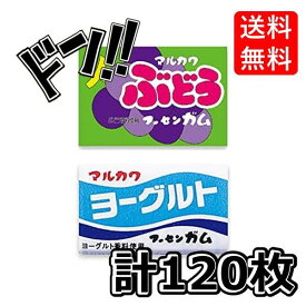 ヨーグルトガム +ぶどうガム 各1箱(55+あたり5)計120個 マルカワフーセンガム 駄菓子 特製ステッカー付き(お得な2箱セット)　当たり　いちご　コーラ　フィリ