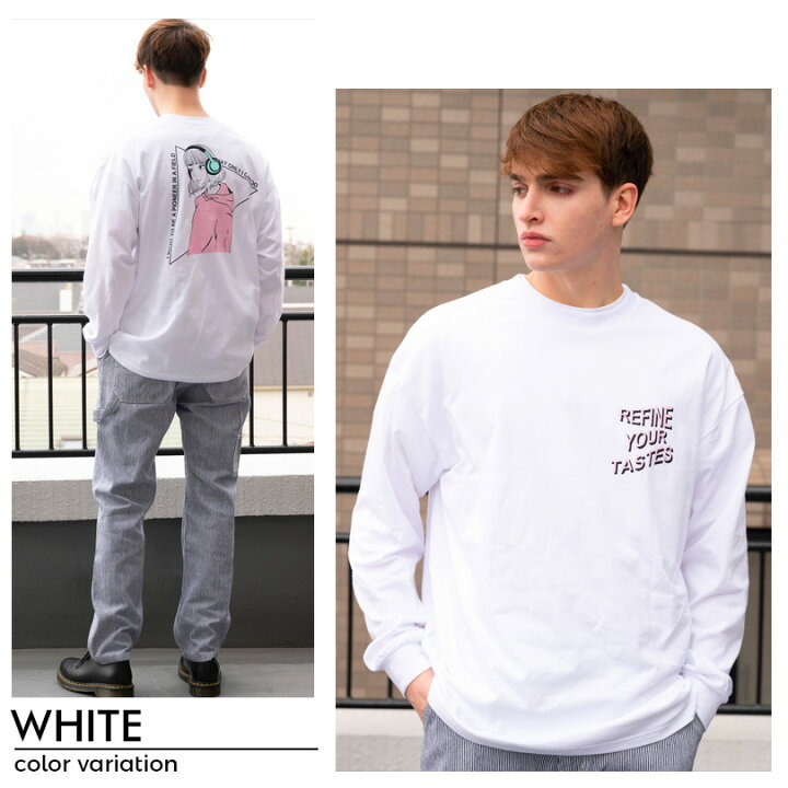 楽天市場 ビッグロングｔシャツ メンズ ロンｔ全3色 新作 Tシャツイラストプリント コットン ビッグｔシャツ 大きめホワイト 白 ブラック 黒 スモークピンクストリート アメカジ アウトドア８ Eight エイト ８ 8 Eight