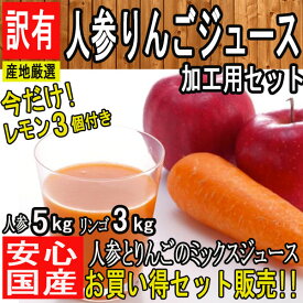 【送料無料】【西日本産】訳あり 低農薬人参&りんご＋おまけ レモン3個　ジュース用セット 約8kg(低農薬人参5kgりんご3kg) (北海道沖縄別途送料加算)野菜/果物/スムージ/スムージー/ジャム/れもん/にんじん/リンゴ/詰め合わせ/訳有/訳あり/訳アリ/ワケあり/林檎/敬老の日