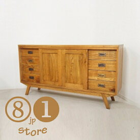 【期間限定最安値】アンティーク調 スライド扉 サイドボード チェスト 高級 ミンディ 無垢材 木製 自然素材 北欧 ハンドメイド 引き出し 引き戸 収納棚 リビング ダイニング 店舗 カフェ レストラン サロン 什器 無垢材家具 ビンテージ シンプル おしゃれ 【ナチュラル】