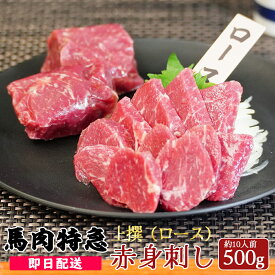 送料無料 新鮮馬刺し 上撰赤身刺し（ロース）500g 50g個食包装 （馬刺し専用醤油付き）あす楽 赤身 馬刺し 小分け プレゼント 馬肉 ブロック 馬刺し プレゼント 父の日 肉 グルメ 母の日 お歳暮 肉 お取り寄せ グルメ ギフト