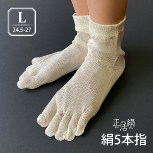 冷えとり靴下 正活絹 絹5本指靴下(L) メンズ シルク 5本指ソックス 冷え取り シルク100% 大きいサイズ 日本製 841[I:3/20]