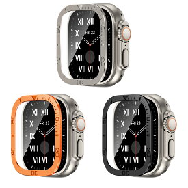 858shop apple watch ultra カバー アップルウォッチ ウルトラ カバーapple watch ultra ガラスフィルム 49 mmアルミ枠 保護カバー 強化ガラス スムーズ 耐指紋 高透過率 貼り付けやすい 気泡防ぐ 液晶全面保護