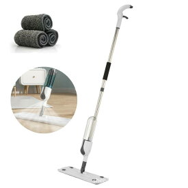 858shop WYL-109 スプレーモップ 交換布巾2枚付き 乾湿両用 床掃除用 360°回転式 腰曲げず 片手操作可能 床を保護 420ML大容量ボトル 水拭きモップ 壁掛け 床掃除モップ 使い捨てのシートOK