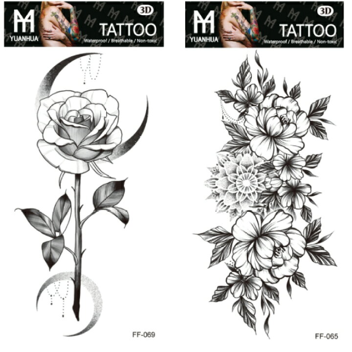 楽天市場 タトゥー シール 大きい 白黒 モノトーン おしゃれ 花 薔薇 かわいい 蓮 シンプル かっこいい リアル フェイクタトゥー ボディーシール ボディペイント ボディステッカー 仮装 コスプレ ハロウィン 入れ墨 刺青 ステッカー 送料無料 タトゥーシール ボディ 5枚