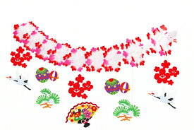 お正月特集 謹賀新年 迎春 お正月飾り 縁起物 お正月ガーランド （華やか扇）1枚 幅20×高さ50×長さ180cm 冬の装飾 イベント お正月 天井 吊り下げ 飾り 店舗・自宅兼用 ディスプレイ