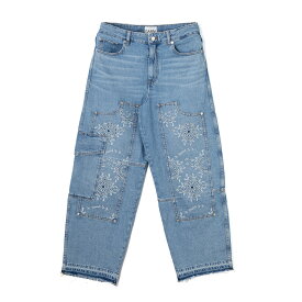 [3,000円クーポン対象&ポイント5倍 11日まで] GANNI ガニー J1695 ブルー レディース デニムジーンズ カーペンターパンツ 英国刺繍 刺繍入り 5ポケット カーゴポケット GANNIロゴ オーガニックコットンリラックスフィット おし
