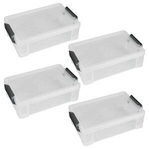 AINetJP Premium 収納ボックス 4個セット フタ付き 防汚対策 透明 スタッキング 文房具 工具