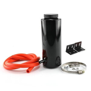 汎用 円筒型 アルミ リザーバータンク 800ml ホース/ブラケット/金具 一式付属 リザーブ タンク ボンネット 車 ラジエター 冷却水 コンパクト 補助タンク ジムニー ラングラー N-BOX ハイエース