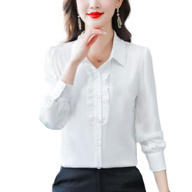 [ALVEIN] シャツ ブラウス レディース フリル 事務服 制服 トップス ストレッチ 長袖 オフィス 大きいサイズ