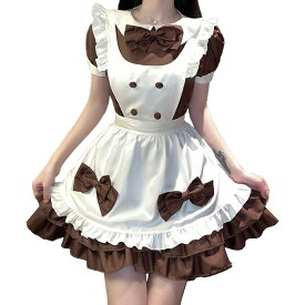 [mewin] バレンタイン コスプレ ブラウン リボン メイド服 カチューシャ付き チョコレート ドレス