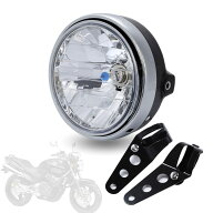バイク用 ヘッドライト ステー付き ダイヤモンド カット レンズ ハロゲンランプ Ф180mm 汎用型