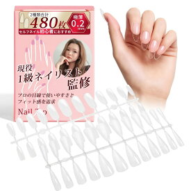 Dawnlord ネイルチップ 透明 つけ爪 練習用 【現役1級ネイリスト監修】 2種類 合計480枚 「圧倒的大容量、2種類の人気形状でアレンジ自由！」収納ケース付