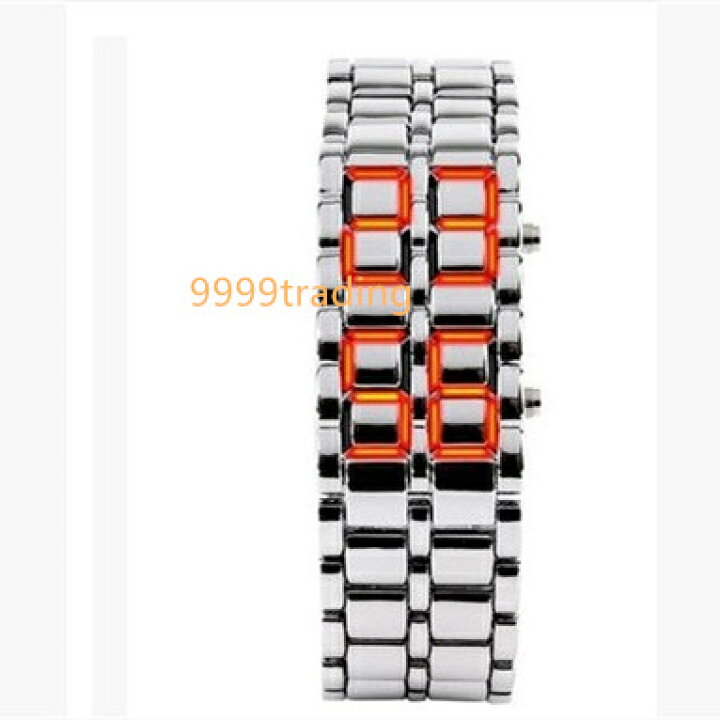 近未来型 LEDデジタル レッド×ガンメタ 腕時計 光る表示 ブレスレット02 通販