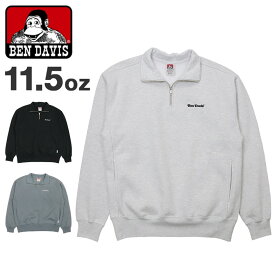 【冬物セール開催中】BEN DAVIS ハーフジップ スウェット メンズ ベンデイビス プルオーバー クォータージップ トレーナー 11.5oz ヘビーウェイト 裏起毛 ブランド ロゴ チャック ファスナー