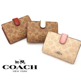 COACH コーチ 二つ折り財布 全3色 33034 ミディアム コーナー ジップ ウォレット カラーブロック シグネチャー キャンバス ミニ財布