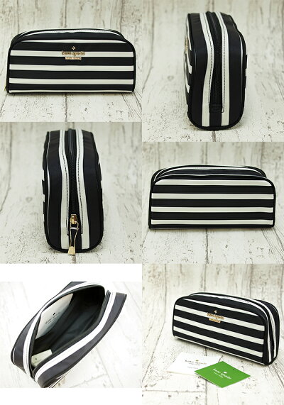 KateSpadeケイトスペードコスメポーチボーダー柄ブラック×ホワイトPWRU5118CLASSICNYLONBERRIE071BLK/CLCRM化粧ポーチコスメポーチ