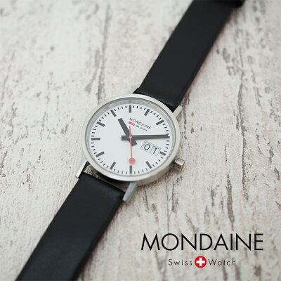 MONDAINEモンディーンCLASSICクラシック33mmホワイトダイアルブラックレザーマットケース腕時計本革レザーベルトスイス製腕時計モンディーンメンズレディース