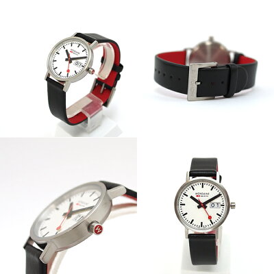 MONDAINEモンディーンCLASSICクラシック33mmホワイトダイアルブラックレザーマットケース腕時計本革レザーベルトスイス製腕時計モンディーンメンズレディース