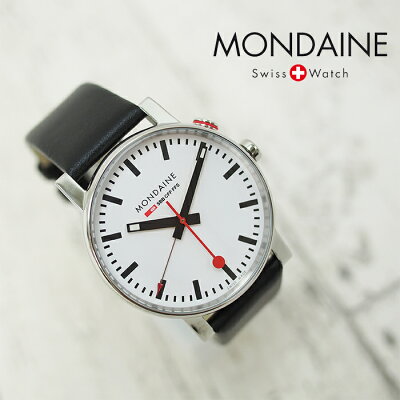 MONDAINEモンディーンEvoAlarmエヴォアラーム40mmホワイトダイアルブラックレザー腕時計本革レザーベルトスイス製腕時計モンディーンメンズ
