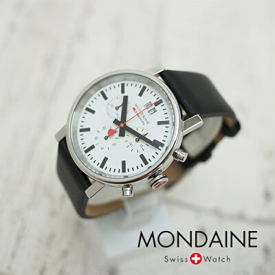 MONDAINEモンディーンEvoChronographエヴォクロノグラフ40mmホワイトダイアルブラックレザー腕時計本革レザーベルトスイス製腕時計モンディーンメンズ