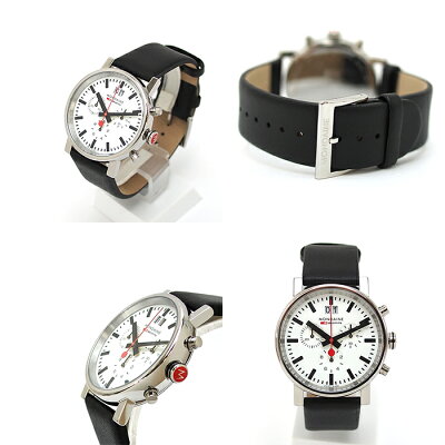 MONDAINEモンディーンEvoChronographエヴォクロノグラフ40mmホワイトダイアルブラックレザー腕時計本革レザーベルトスイス製腕時計モンディーンメンズ