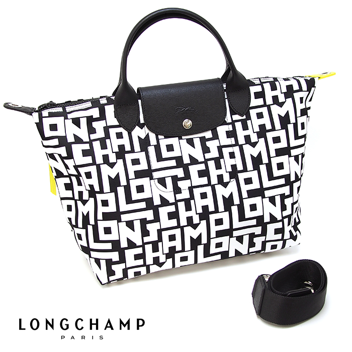 することにしました 【Longchamp】美品 ポーチ付 エンボスロゴレザートート 総柄 ロンシャン トートバッグ