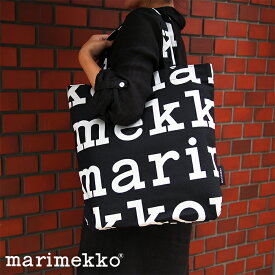 MARIMEKKO マリメッコ Logo Notko トートバッグ 047312 ブラック/ホワイト ロゴ キャンバス 大きめ