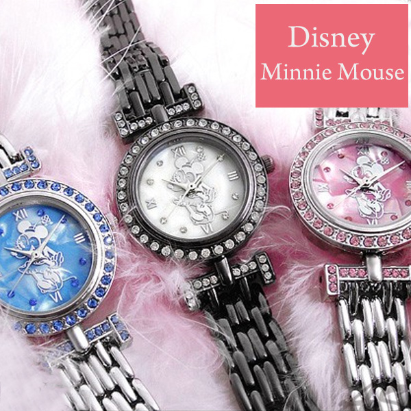 送料無料 レディース ミニー 腕時計ディズニー スワロフスキー クリスマス プレゼント Disney Minnie Mouse ディズニースワロフスキー シェルミニー腕時計ミニーマウスレディースブレスウォッチ裏面にはミッキーマウスが刻印シリアルナンバー付き