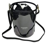 CHANEL LA COLLECTIONシャネル ラ コレクションポーチ 巾着タイプコットン100% ブラック×ホワイト社外品…
