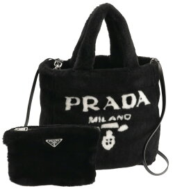 PRADA 1BG374MIO-2EC9-967SHEARLINGプラダ シアリング トートバッグシープファーブラック×ホワイト※取寄品