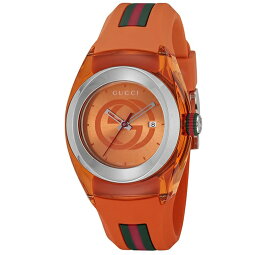GUCCIYA137311 SYNC ORANGE WATCHグッチ シンク レディース腕時計スイス製 クォーツ ラバーベルトオレンジ×シルバー×ウェブ※取寄品