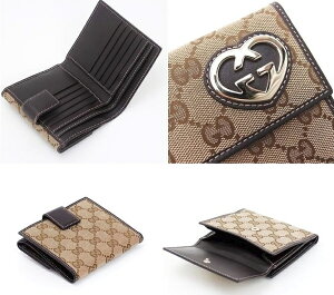 GUCCI245727-FAFXG-9643LOVELYグッチラブリーWホック財布ハートシェイプインターロッキングGキャンバス×カーフレザーベージュ×ダークブラウン×ライトゴールド