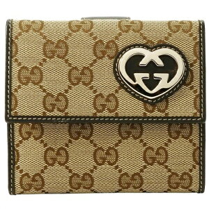 GUCCI245727-FAFXG-9643LOVELYグッチラブリーWホック財布ハートシェイプインターロッキングGキャンバス×カーフレザーベージュ×ダークブラウン×ライトゴールド