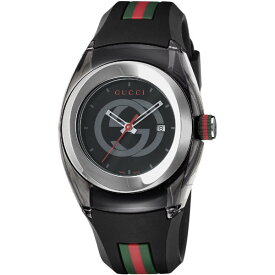 GUCCI YA137301 SYNC BLACK WATCHグッチ シンク レディース腕時計スイス製 クォーツ ラバーベルトブラック×シルバー×ウェブ※取寄品