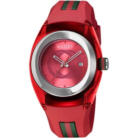 GUCCI YA137303 SYNC RED WATCHグッチ シンク レディース腕時計スイス製 クォーツ ラバーベルトレッド×シルバー×ウェブ※取寄品