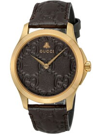 GUCCI YA1264035 G-TIMELESS WATCHグッチ G-タイムレス ユニセックス腕時計クォーツ マイクログッチシマレザーベルトダークブラウン×ゴールド ※取寄品