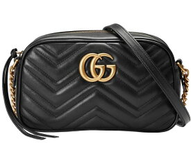 GUCCI 447632-DTD1T-1000グッチ GGマーモント チェーン ショルダーバッグキルティング スモール シェブロンレザーブラック×アンティークゴールド