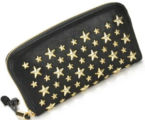 JimmyChooFILIPACSTSTARSTUDSBLACK×GOLDジミーチュウラウンドファスナー長財布カーフスタースタッズブラック×ゴールド