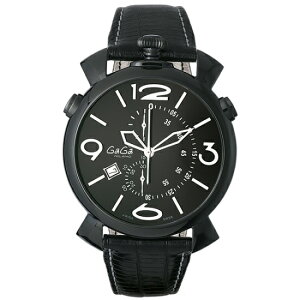 GAGAMILANO5099.01BKTHINCHRONO46MMガガミラノシンクロノ46ユニセックスクオーツ腕時計レザーブラックPVDステンレスブラック