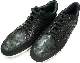 FRANCO CUADRA 26KPMRU SPORT SHOESTENNIS PITON BL Y/RES MOBUCK NEGROフランク クアドラ カジュアル スポーツシューズパイソンレザー×カーフレザー×合成ラバー ブラックMEXICO/26.5 USA/7.5 JAPAN/約25〜25.5cm