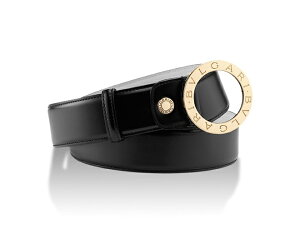 BVLGARI26107ブルガリユニセックスベルト丸型バックルスムースカーフブラック×ゴールドサイズ100〜110cm対応