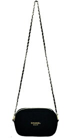 CHANEL NOVELTY シャネル ロゴ入化粧ポーチ Dカン CCロゴ入りファスナーショルダーストラップ 約118cm～(社外品・取外し可能) 斜め掛け可能ノベルティー ポリエステル製ブラック（ラメ入）×ゴールド