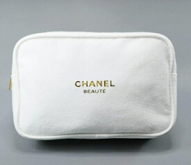 CHANEL NOVELTY WHITEシャネル ロゴ入化粧ポーチCCロゴ入りファスナーポリエステル100% （フエルト調）ホワイト×ゴールド
