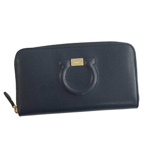 SalvatoreFerragamo22C843-695805-NVサルヴァトーレフェラガモラウンドファスナー長財布レザーネイビー×ペールグレー×ゴールド※取寄品