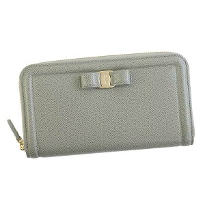 SalvatoreFerragamo22C908-694574-L.GYサルヴァトーレフェラガモラウンドファスナー長財布レザーペールグレー×ゴールド※取寄品