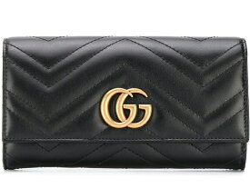 GUCCI 546577-DTD1T-1000GG MARMONT LONG WALLETグッチ GGマーモント ロング ウォレットパス・カードケース 中ファスナー小銭入付長財布シェブロン キルティング レザーブラック×アンティークゴールド