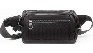 BOTTEGAVENETA368899-VQ121-1000ボッテガヴェネタイントレチャートカーフベルトバッグウエストバッグボディバッグソフトカーフレザーブラック×ガンメタ