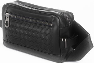 BOTTEGAVENETA368899-VQ121-1000ボッテガヴェネタイントレチャートカーフベルトバッグウエストバッグボディバッグソフトカーフレザーブラック×ガンメタ