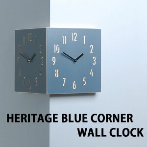 TIMEDECO ���v �Ǌ|�����v �u�����v �؍��G�� HERITAGE BLUE CORNER WALL CLOCK �R�[�i�[���v 90�x���v �Ǌ|�����v �É� ������ �m�C�Y���X �I�V���� �؍��C���e���A